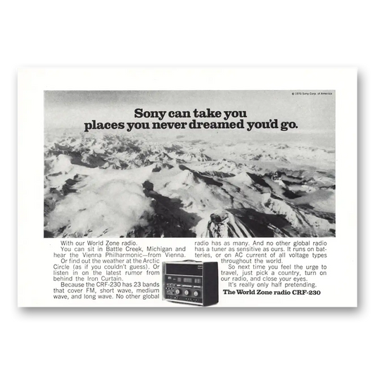 1970 Sony Stereo World Zone Radio Places You Never Dreamed Vintage Magazine Print Ad