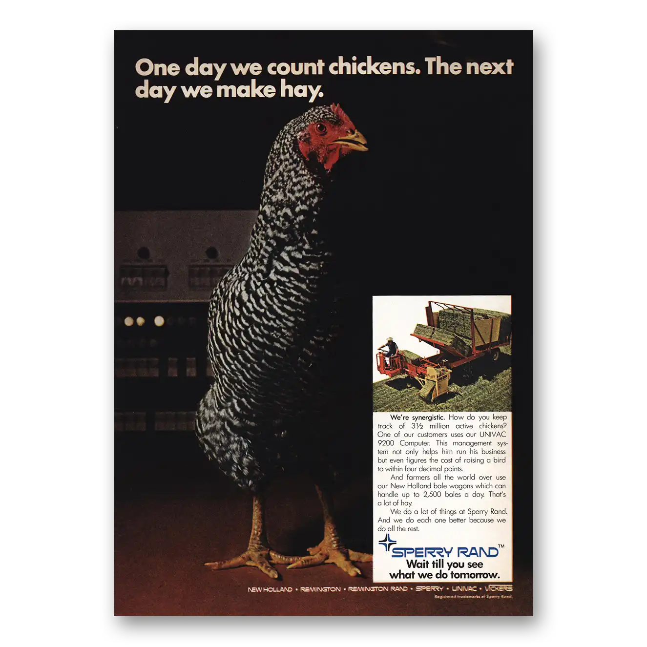 1970 Univac Computer One Day We Count Chickens Vintage Magazine Print Ad