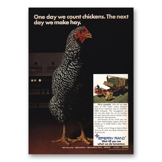 1970 Univac Computer One Day We Count Chickens Vintage Magazine Print Ad