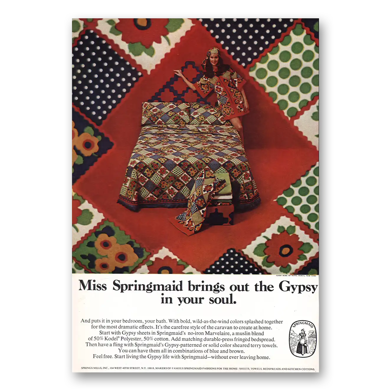 1970 Springmaid Fabrics Miss Springmaid Gypsy Vintage Magazine Print Ad