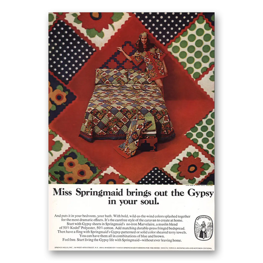 1970 Springmaid Fabrics Miss Springmaid Gypsy Vintage Magazine Print Ad