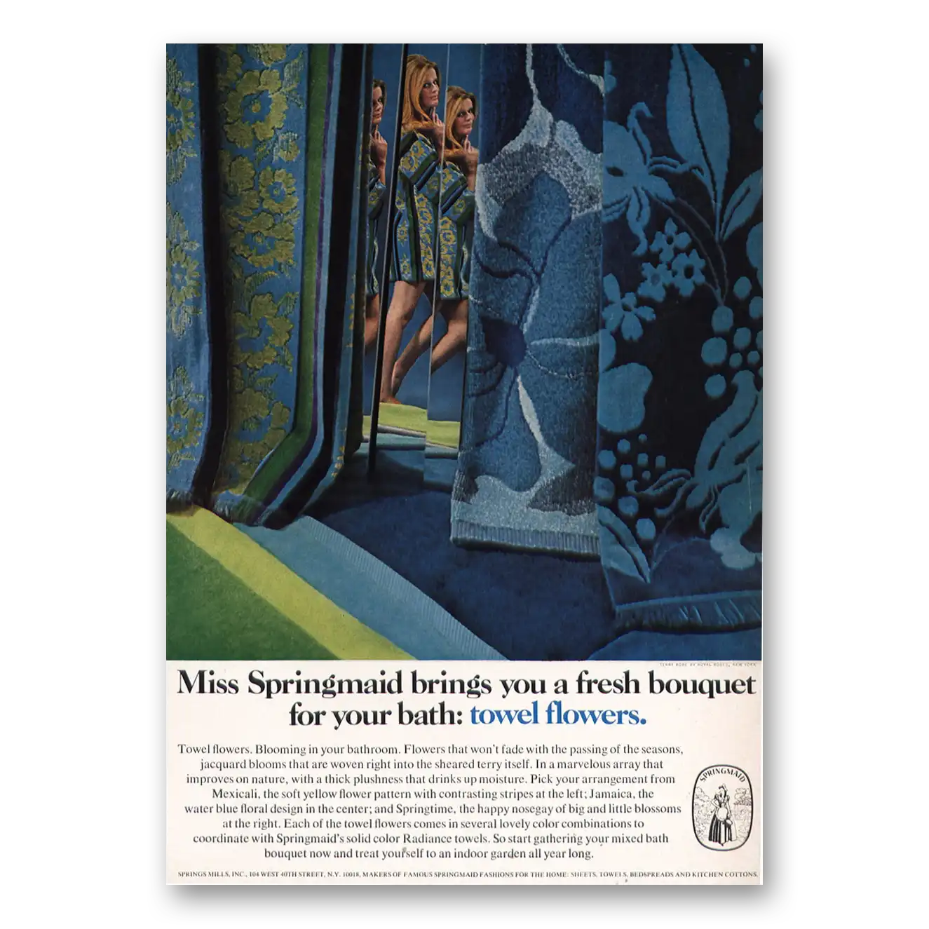 1970 Springmaid Fabrics Miss Springmaid Towel Flowers Vintage Magazine Print Ad