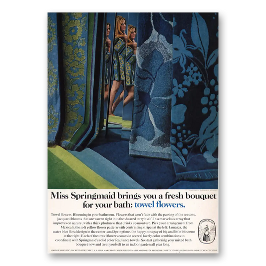 1970 Springmaid Fabrics Miss Springmaid Towel Flowers Vintage Magazine Print Ad