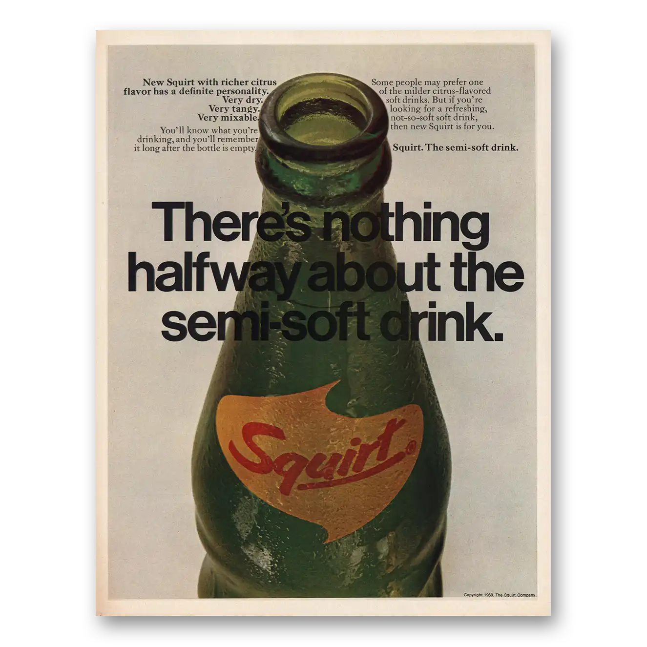 1970 Squirt Soft Drink Nothing Halfway About Semi Soft Drink Vintage Magazine Print Ad