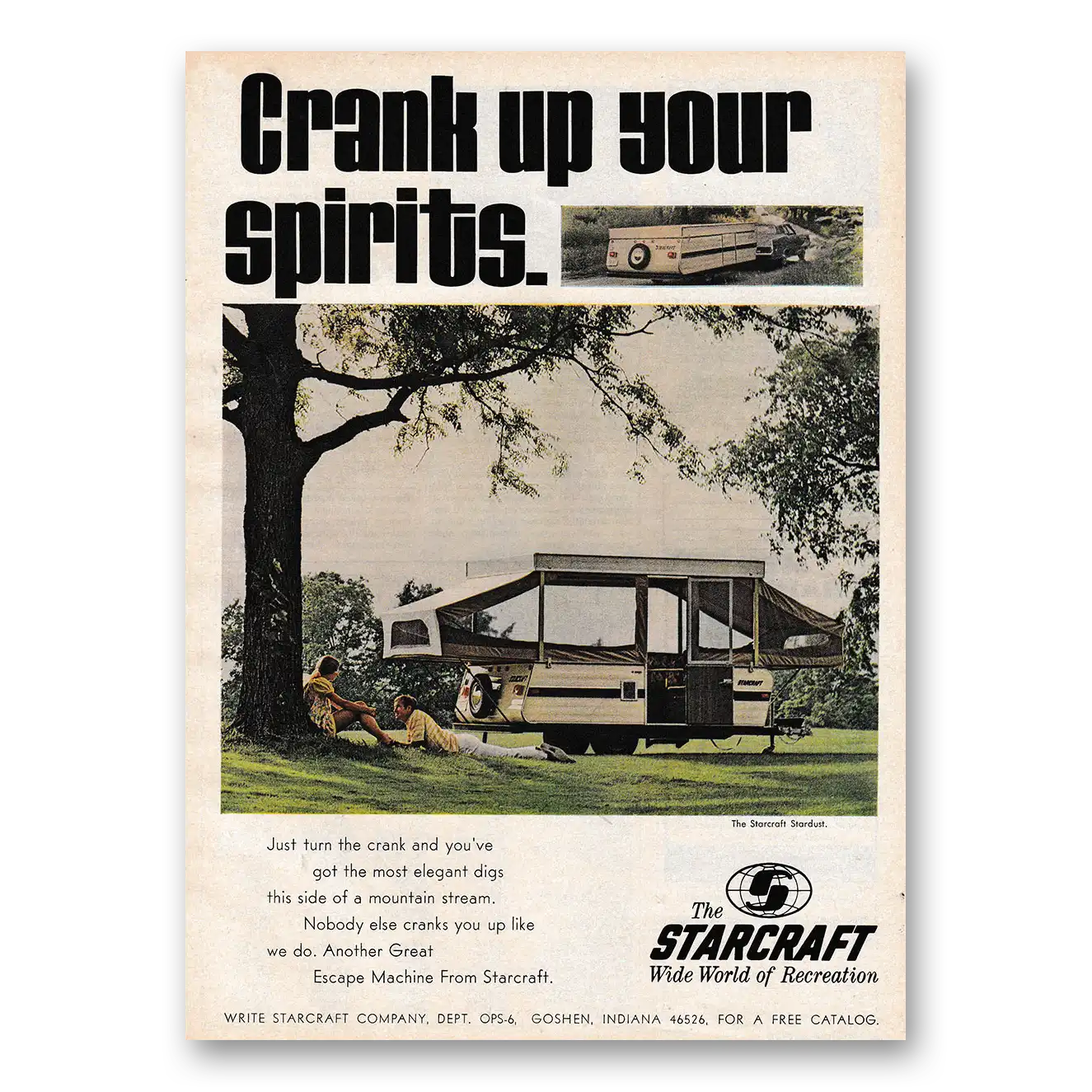 1970 Starcraft Campers Crank Up Your Spirits Vintage Magazine Print Ad