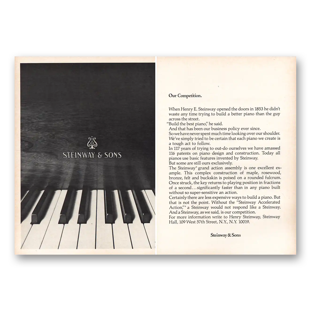 1970 Steinway Piano Our Competition Vintage Magazine Print Ad