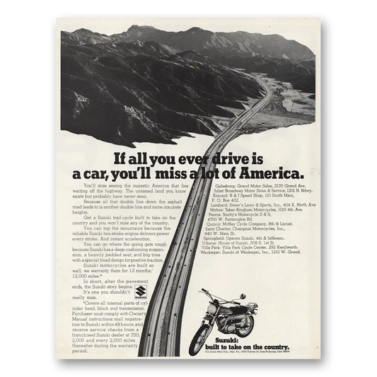 1970 Suzuki Motorcycles All You Ever Drive Is a Car Vintage Magazine Print Ad