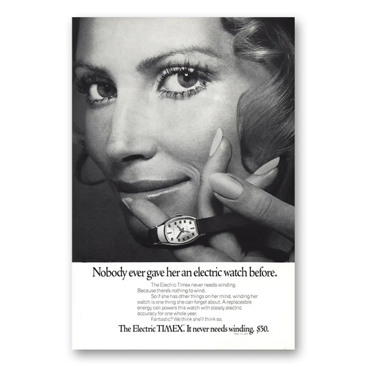 1970 Timex Watch Nobody Ever Gave Her an Electric Watch Vintage Magazine Print Ad