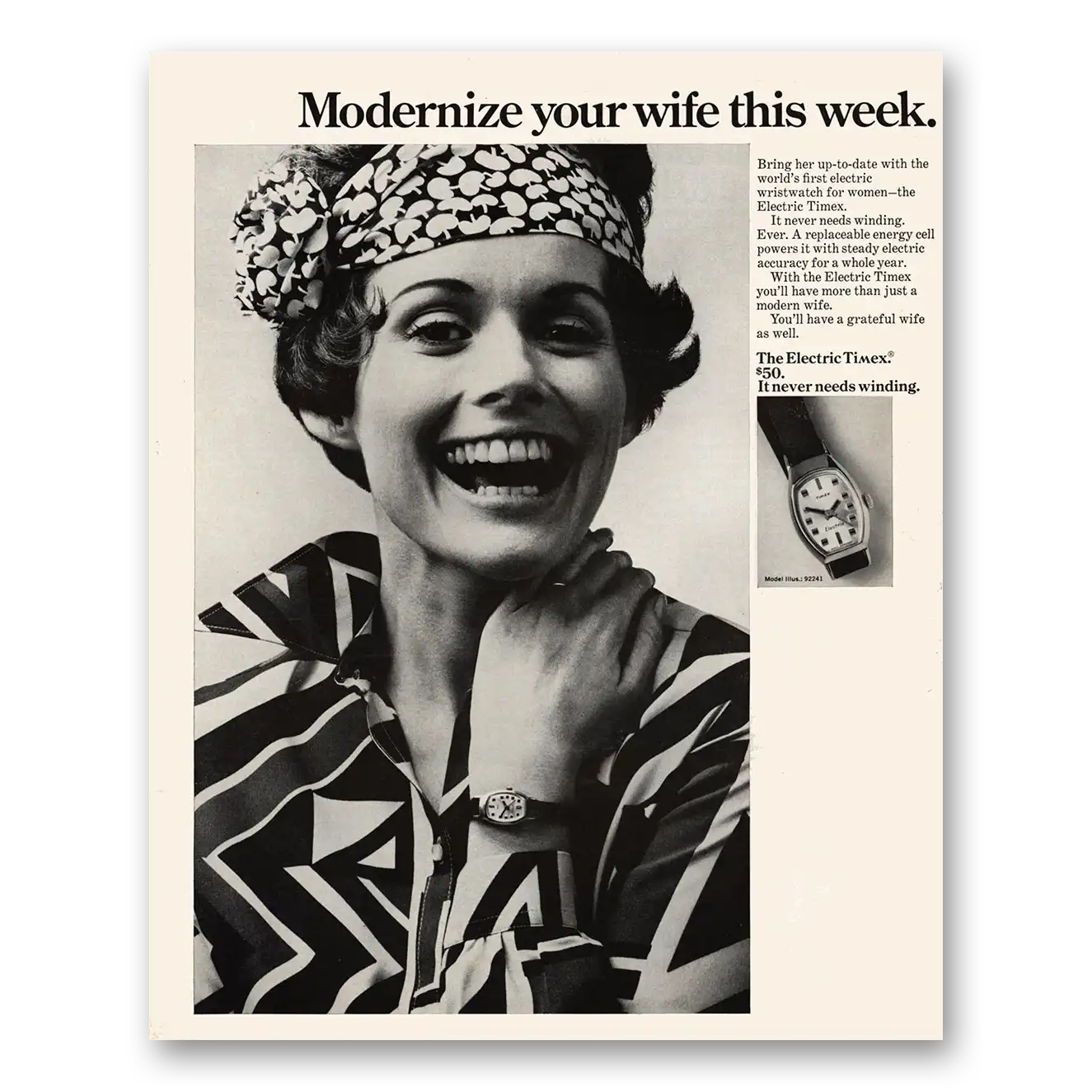 1970 Timex Watch Modernize Your Wife This Week Vintage Magazine Print Ad