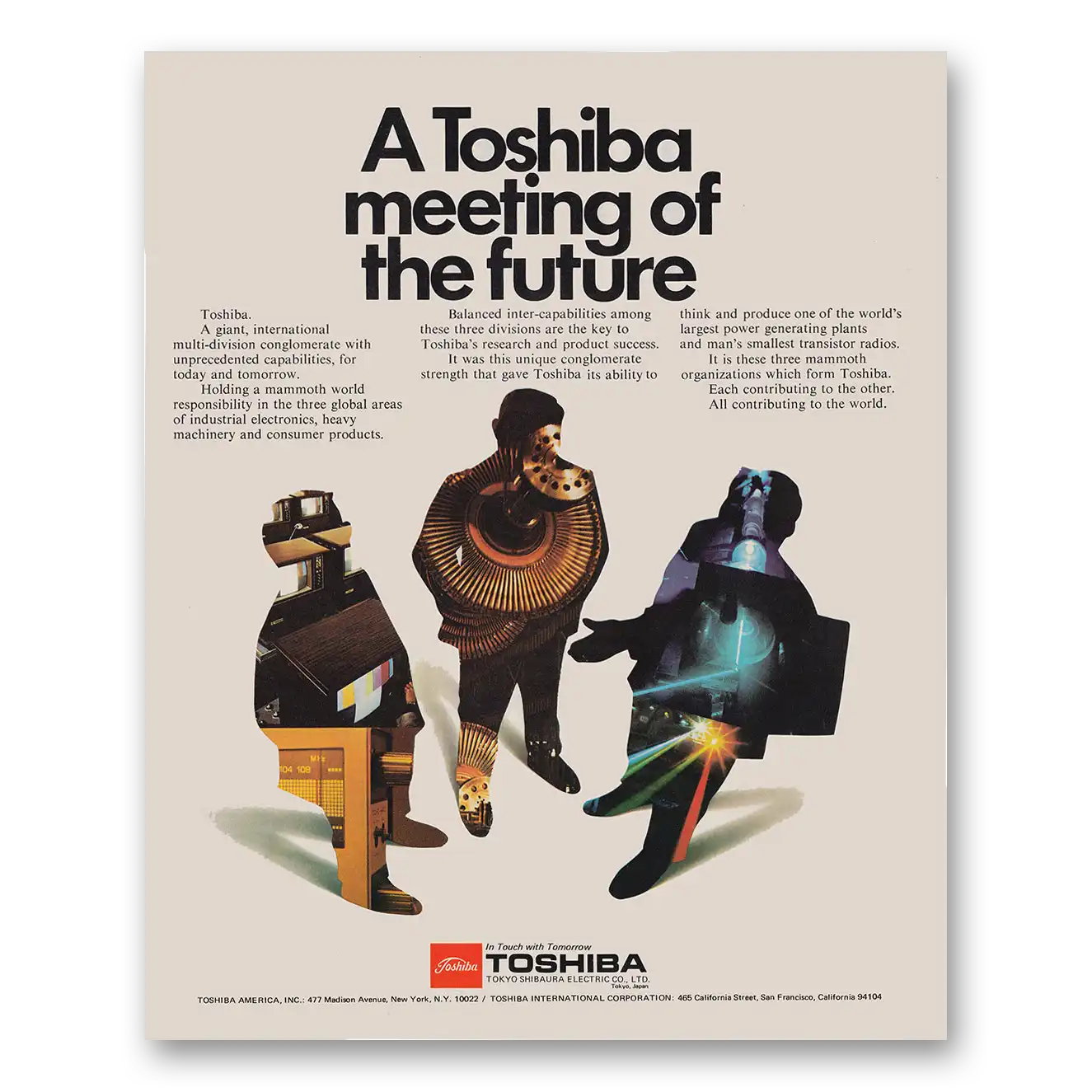 1970 Toshiba Radio Meeting of the Future Vintage Magazine Print Ad