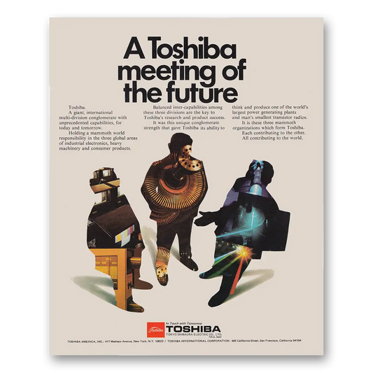 1970 Toshiba Radio Meeting of the Future Vintage Magazine Print Ad