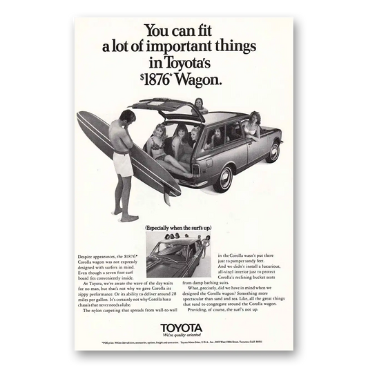 1970 Toyota Corolla Wagon Fit A Lot of Important Things Vintage Magazine Print Ad