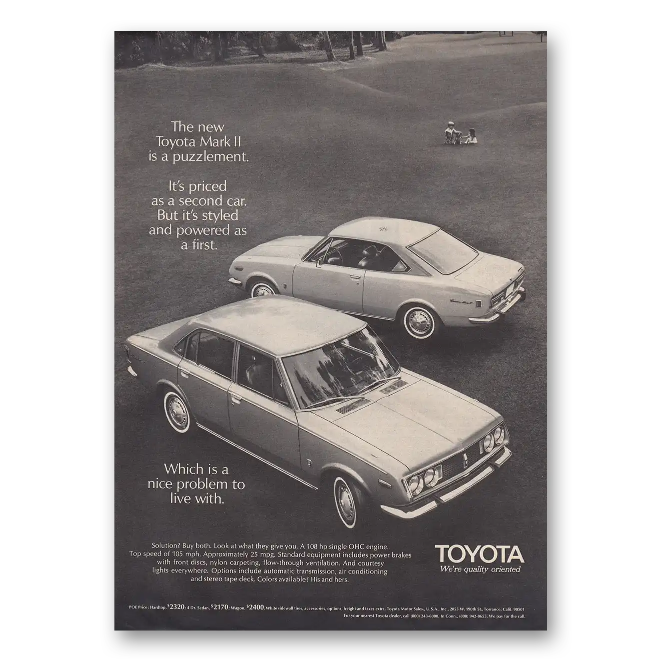 1970 Toyota Mark II Puzzlement Priced as Second Car Vintage Magazine Print Ad