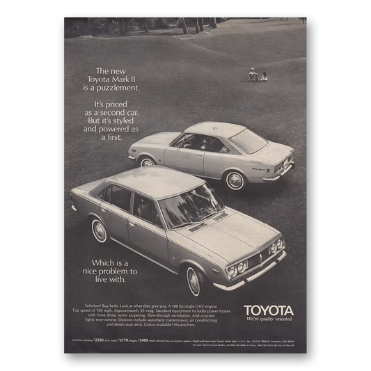 1970 Toyota Mark II Puzzlement Priced as Second Car Vintage Magazine Print Ad