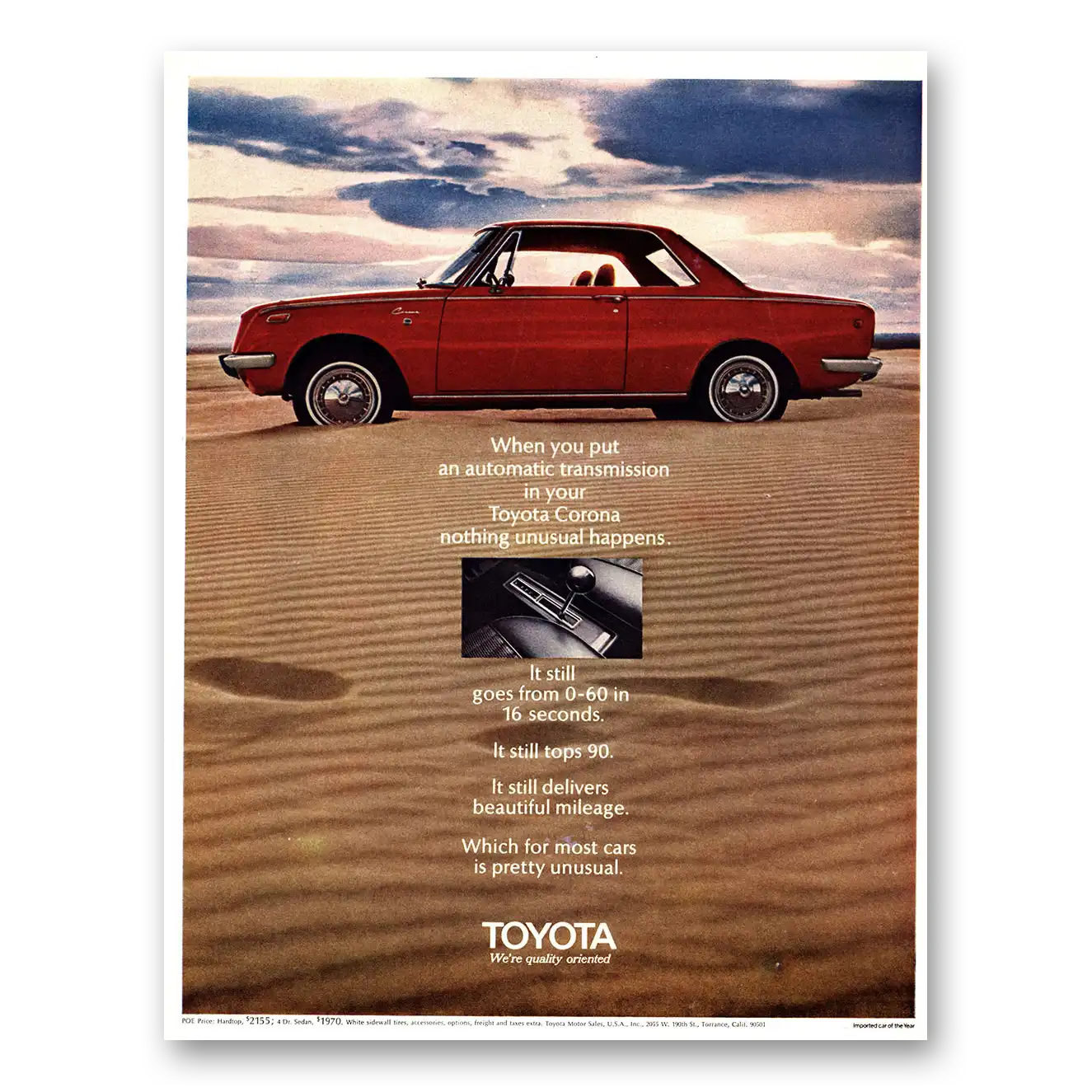 1970 Toyota Corona Automatic Transmission Vintage Magazine Print Ad