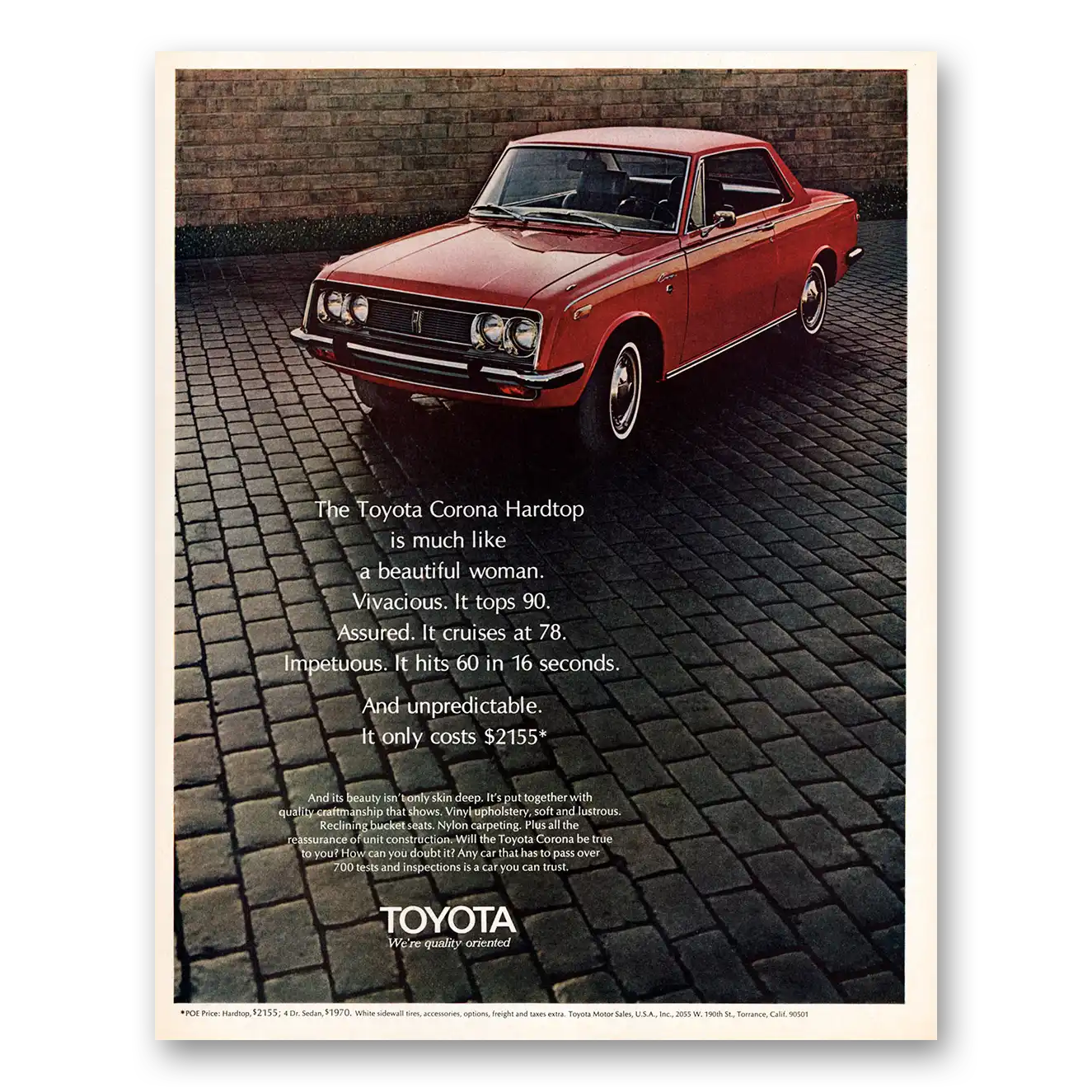 1970 Toyota Corona Hardtop Like a Beautiful Woman Vintage Magazine Print Ad