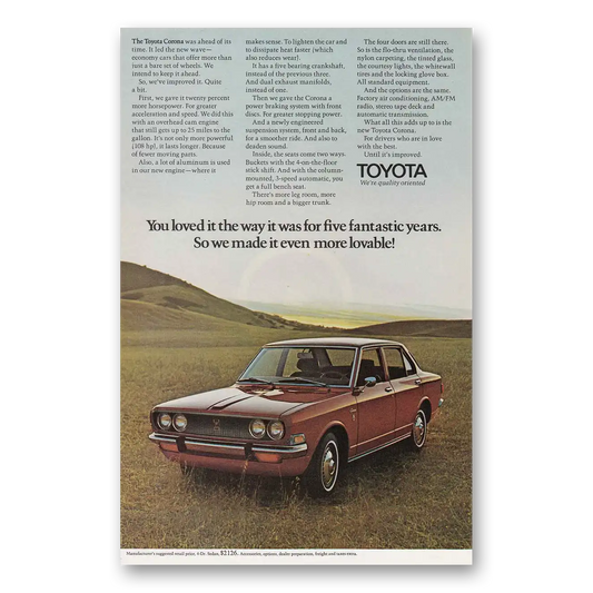 1970 Toyota Corona Five Fantastic Years Vintage Magazine Print Ad