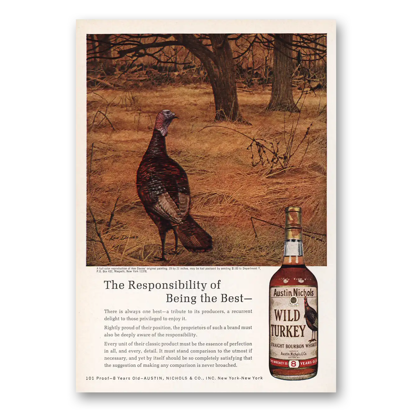 1970 Wild Turkey Bourbon Whiskey Responsibility of Being the Best Vintage Magazine Print Ad