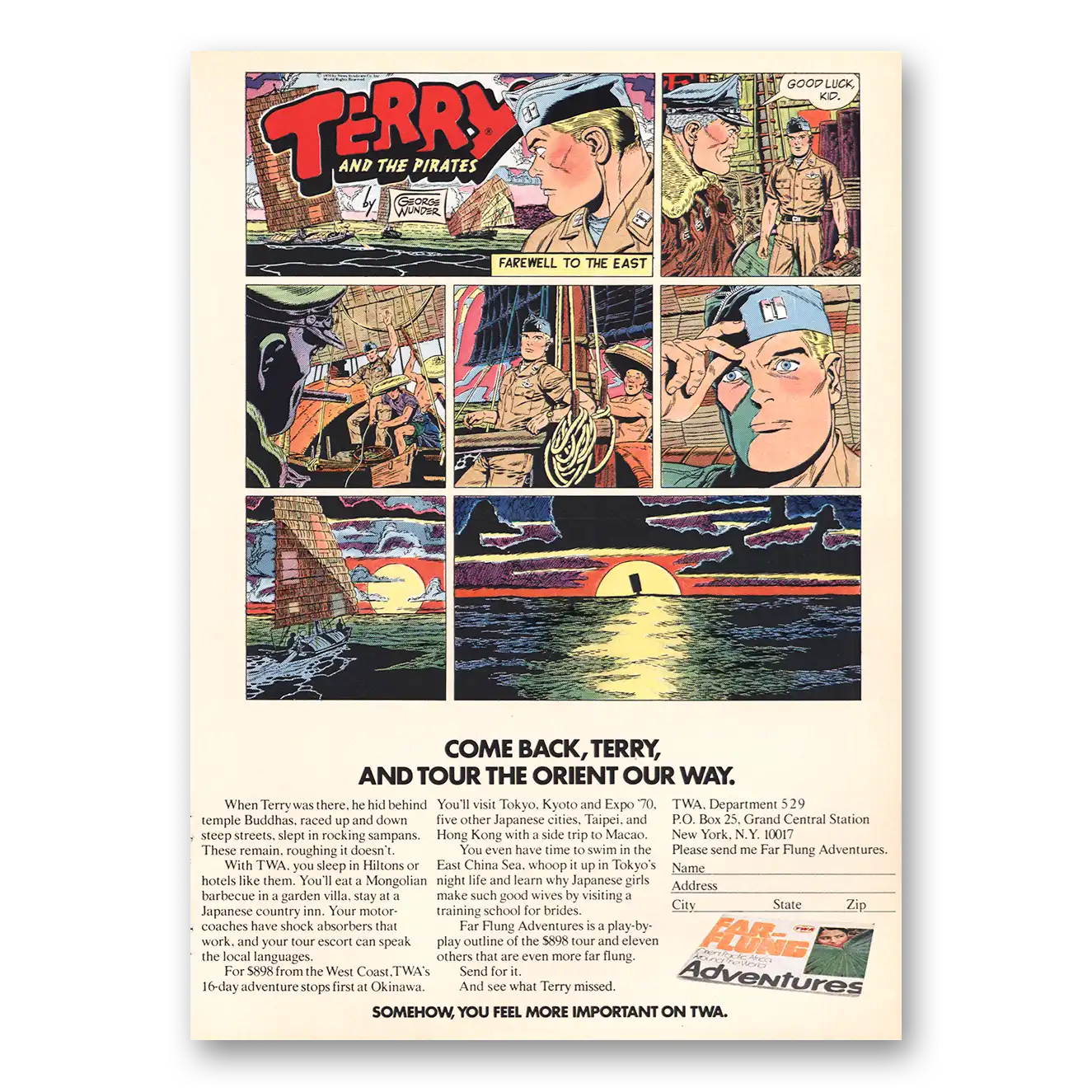 1970 TWA Terry and the Pirates Vintage Magazine Print Ad