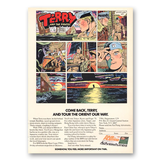 1970 TWA Terry and the Pirates Vintage Magazine Print Ad