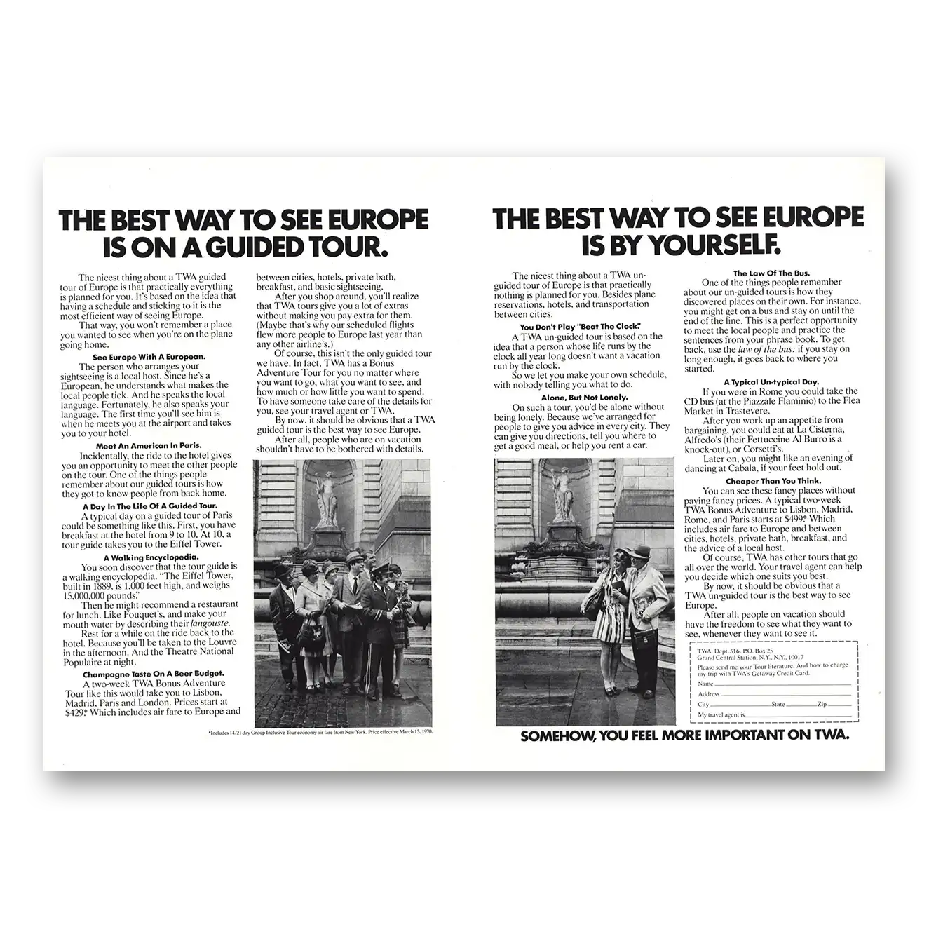 1970 TWA Airlines Best Way to See Europe Vintage Magazine Print Ad