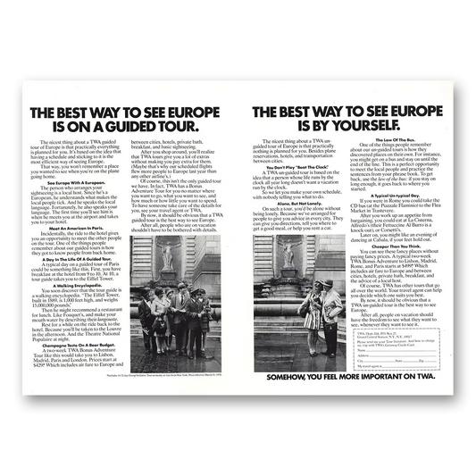 1970 TWA Airlines Best Way to See Europe Vintage Magazine Print Ad