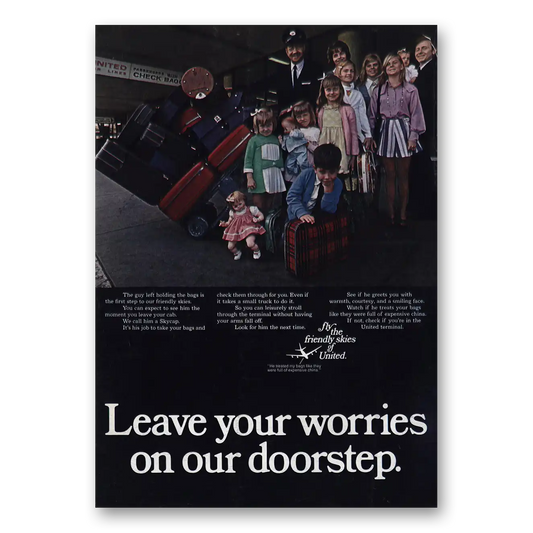 1970 United Airlines Leave Your Worries On Our Doorstep Vintage Magazine Print Ad