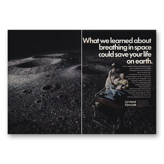 1970 United Aircraft We Learned About Breathing In Space Vintage Magazine Print Ad