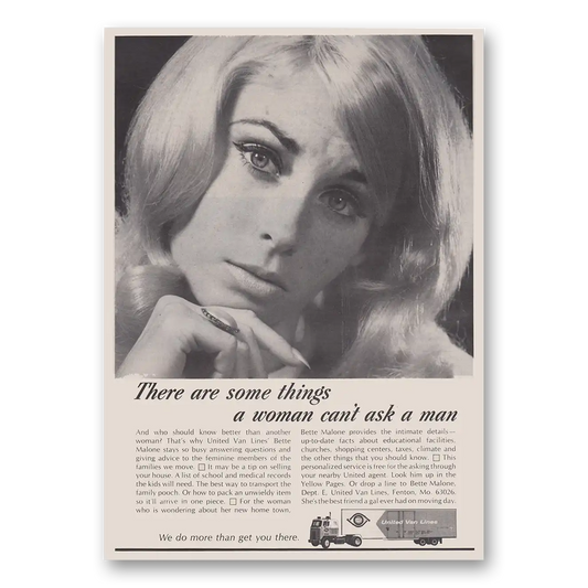 1970 United Van Lines There Are Some Things a Woman Cant Ask a Man Vintage Magazine Print Ad