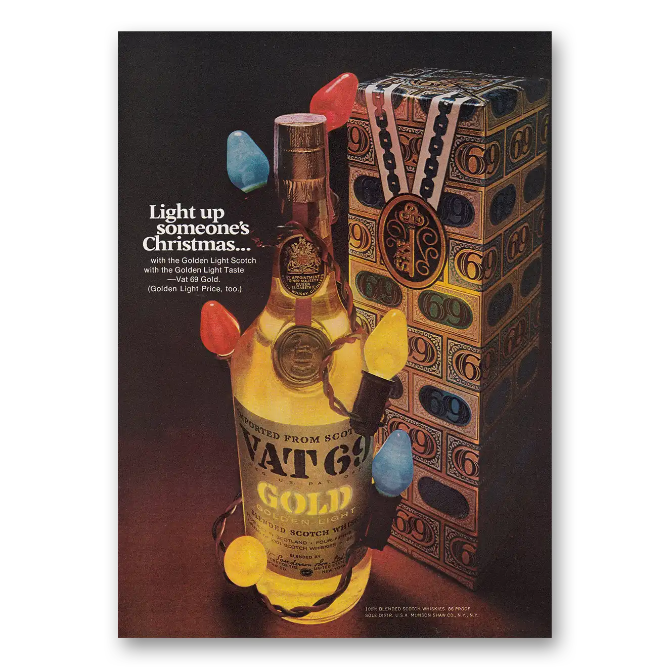 1970 VAT69 Light Up Someones Christmas Vintage Magazine Print Ad