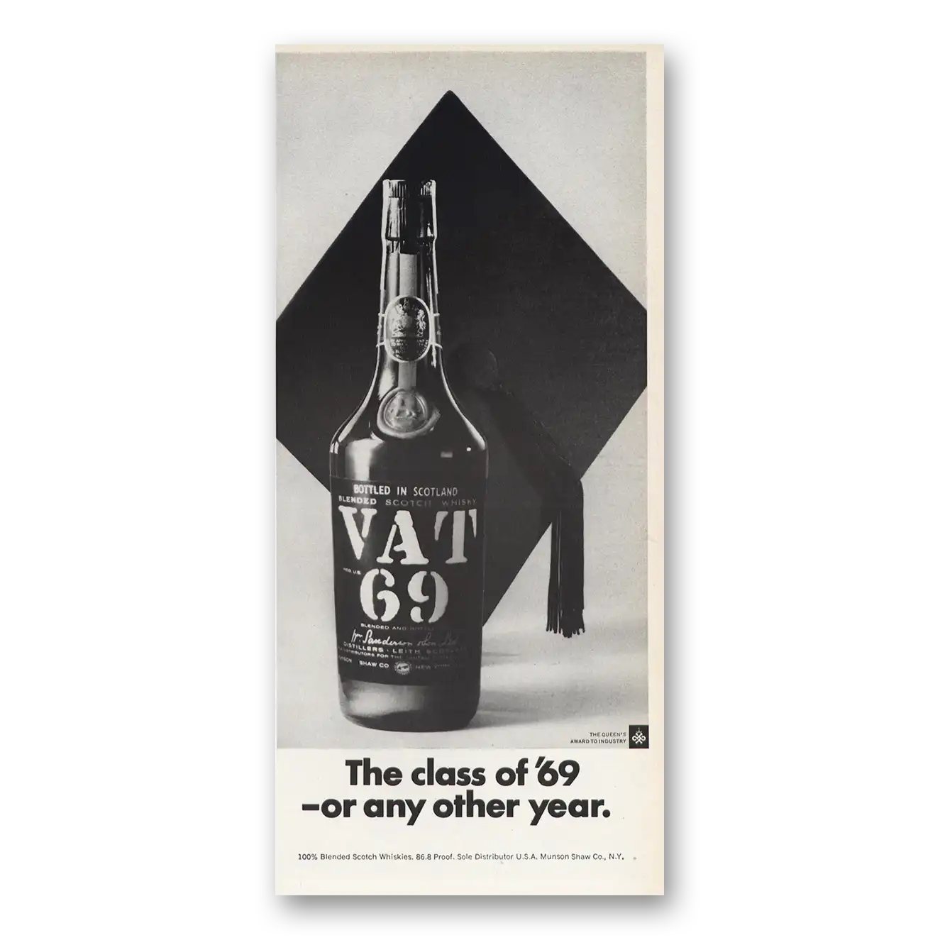 1970 VAT69 Class of 69 Vintage Magazine Print Ad