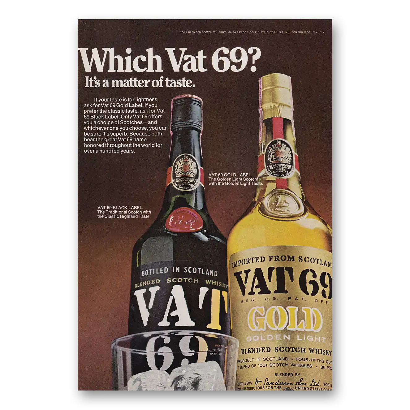 1970 VAT69 Which Vat 69 Matter of Taste Vintage Magazine Print Ad