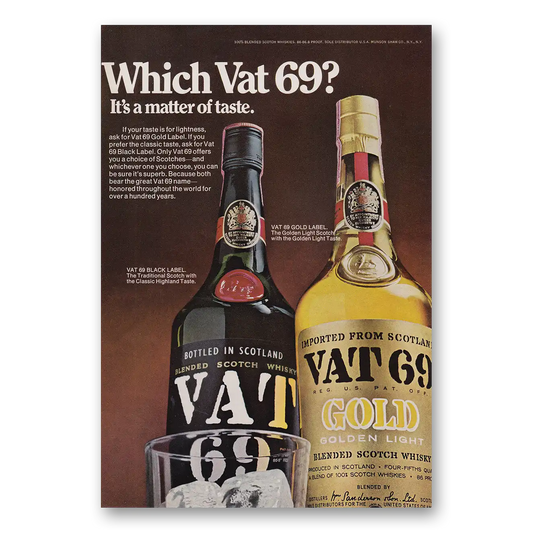 1970 VAT69 Which Vat 69 Matter of Taste Vintage Magazine Print Ad