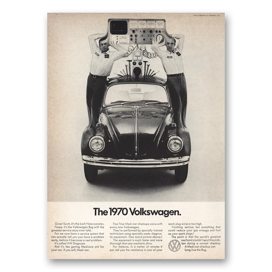 1970 Volkswagen Beetle Great Scott Loch Ness Monster Vintage Magazine Print Ad