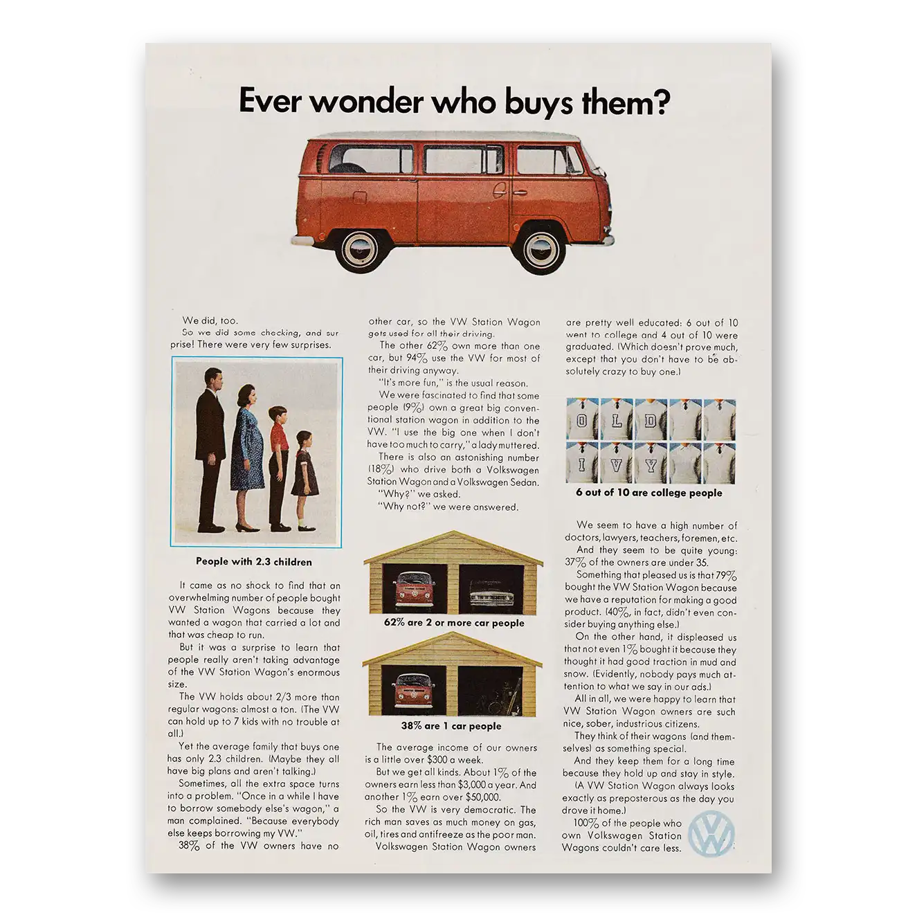 1970 Volkswagen Station Wagon Ever Wonder Who Buys Them Vintage Magazine Print Ad