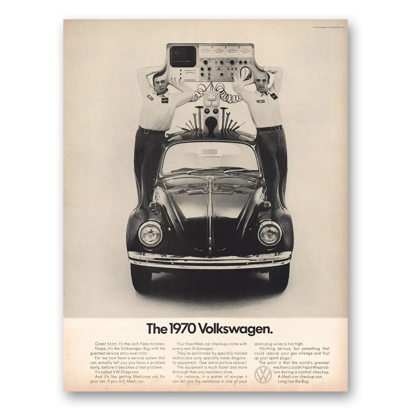 1969 Volkswagen Beetle Great Scott Loch Ness Monster Vintage Magazine Print Ad