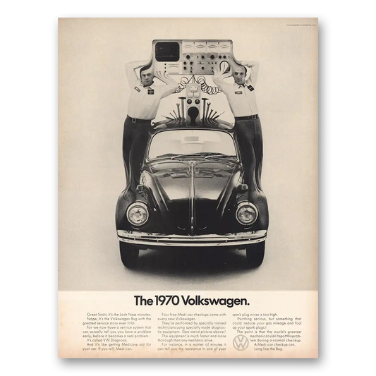 1969 Volkswagen Beetle Great Scott Loch Ness Monster Vintage Magazine Print Ad