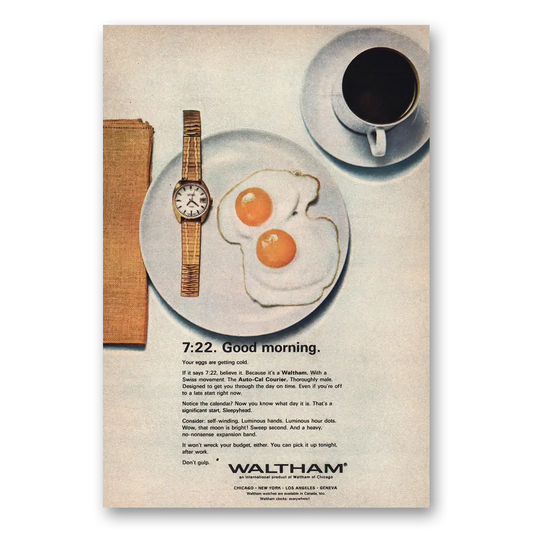 1970 Waltham Watch Good Morning Vintage Magazine Print Ad