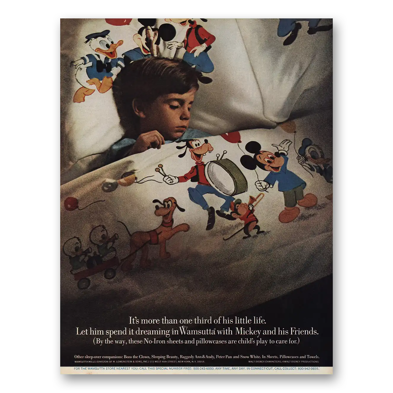 1970 Wamsutta Sheets Mickey and His Friends Disney Vintage Magazine Print Ad