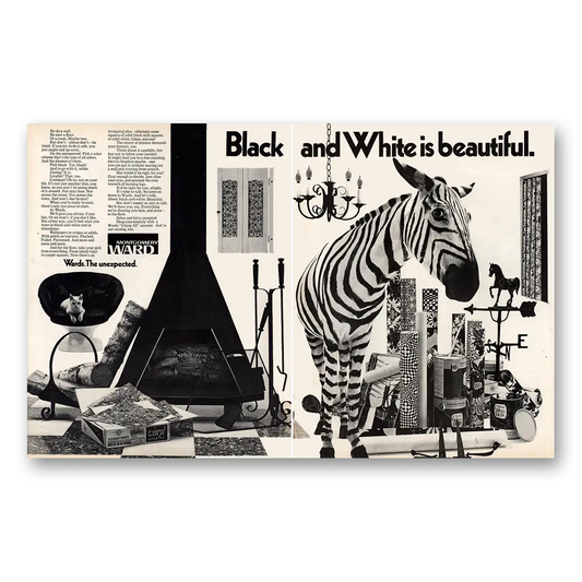 1970 Montgomery Ward Black and White Is Beautiful Vintage Magazine Print Ad