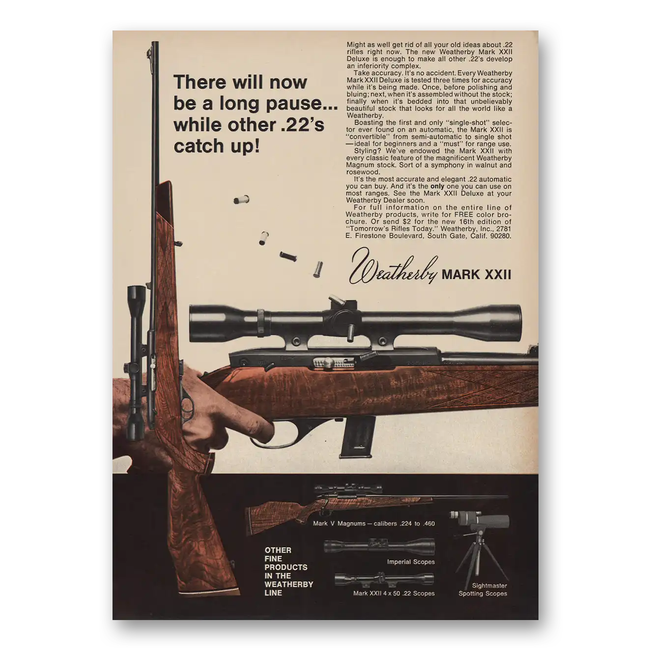 1970 Weatherby Rifles Mark XXII There Will Now Be a Long Pause Vintage Magazine Print Ad