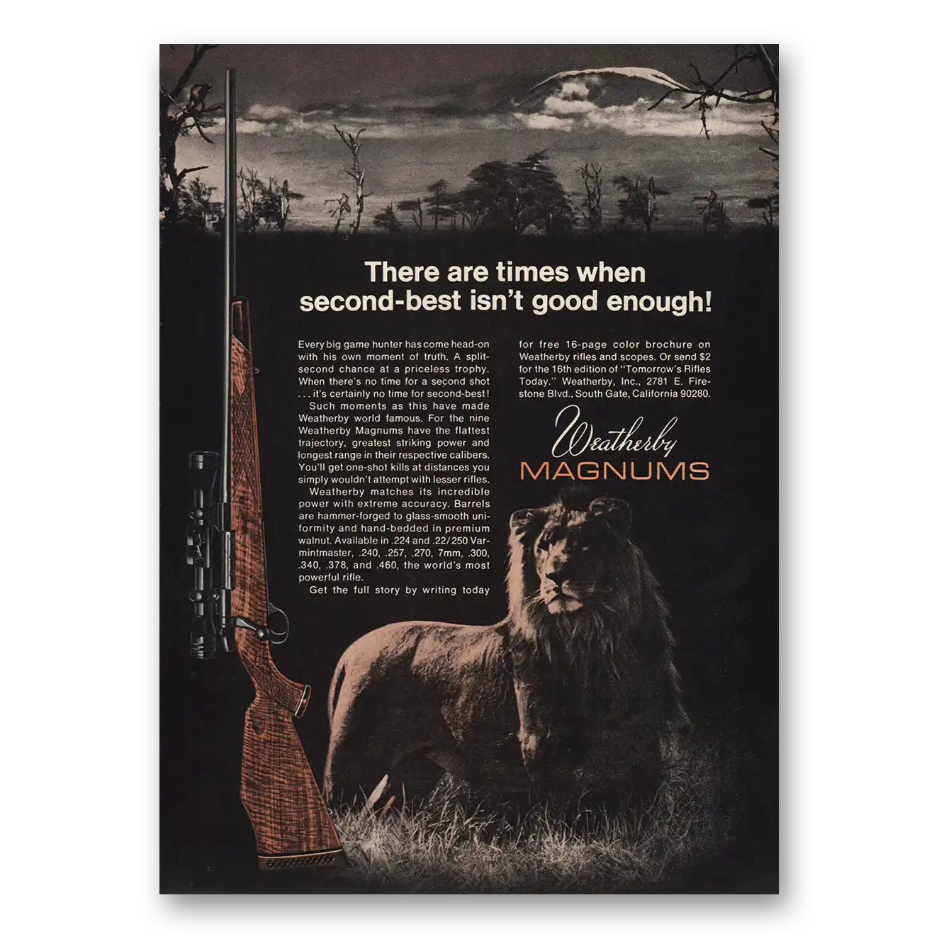 1970 Weatherby Rifles Magnums Second Best Isnt Good Enough Vintage Magazine Print Ad