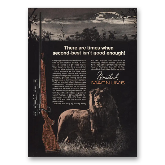 1970 Weatherby Rifles Magnums Second Best Isnt Good Enough Vintage Magazine Print Ad