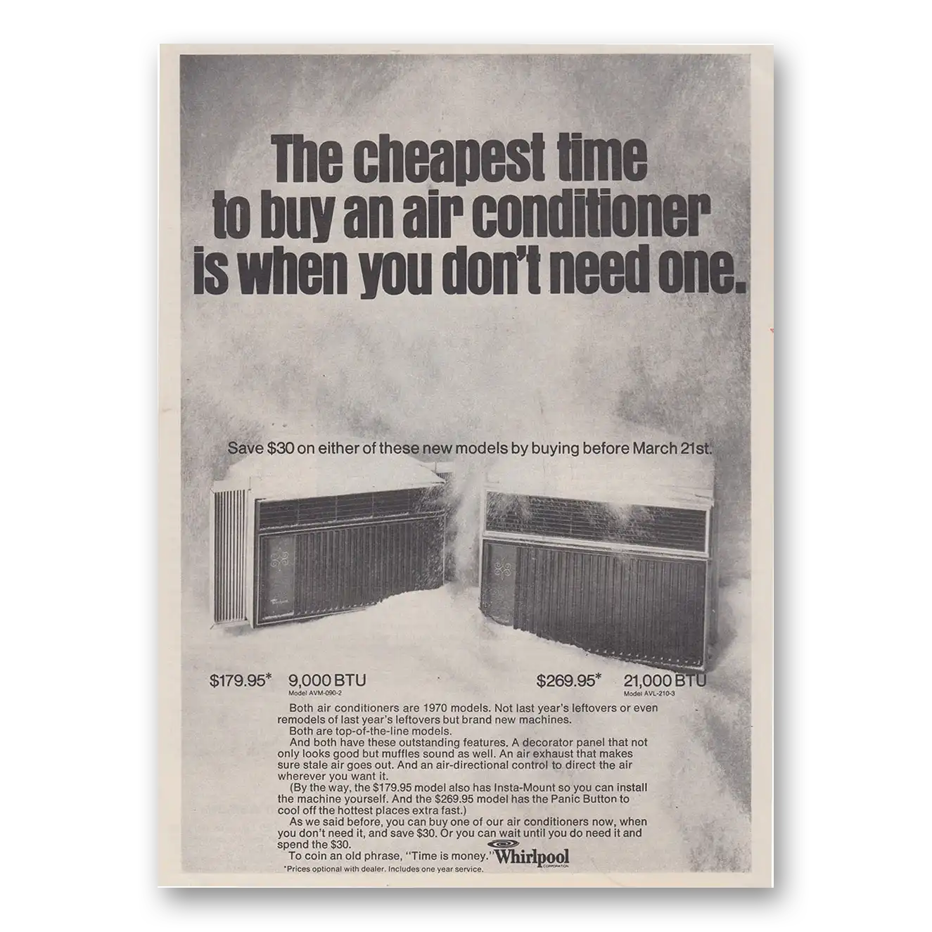 1970 Whirlpool Air Conditioner Cheapest Time To Buy an Air Conditioner Vintage Magazine Print Ad