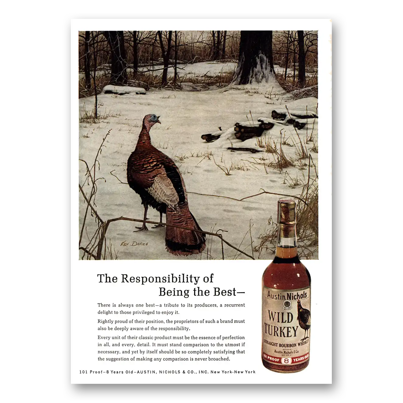 1970 Wild Turkey Bourbon Whiskey Responsibility of Being the Best Vintage Magazine Print Ad