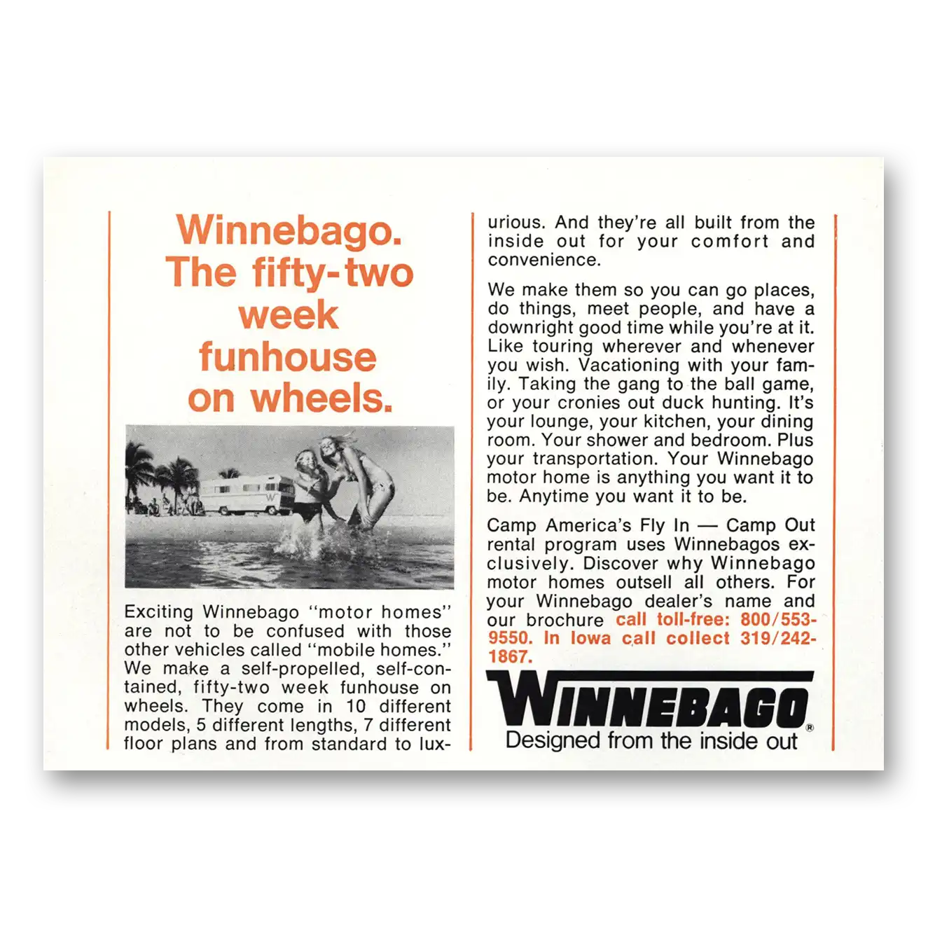 1970 Winnebago Motor Home Funhouse on Wheels Vintage Magazine Print Ad