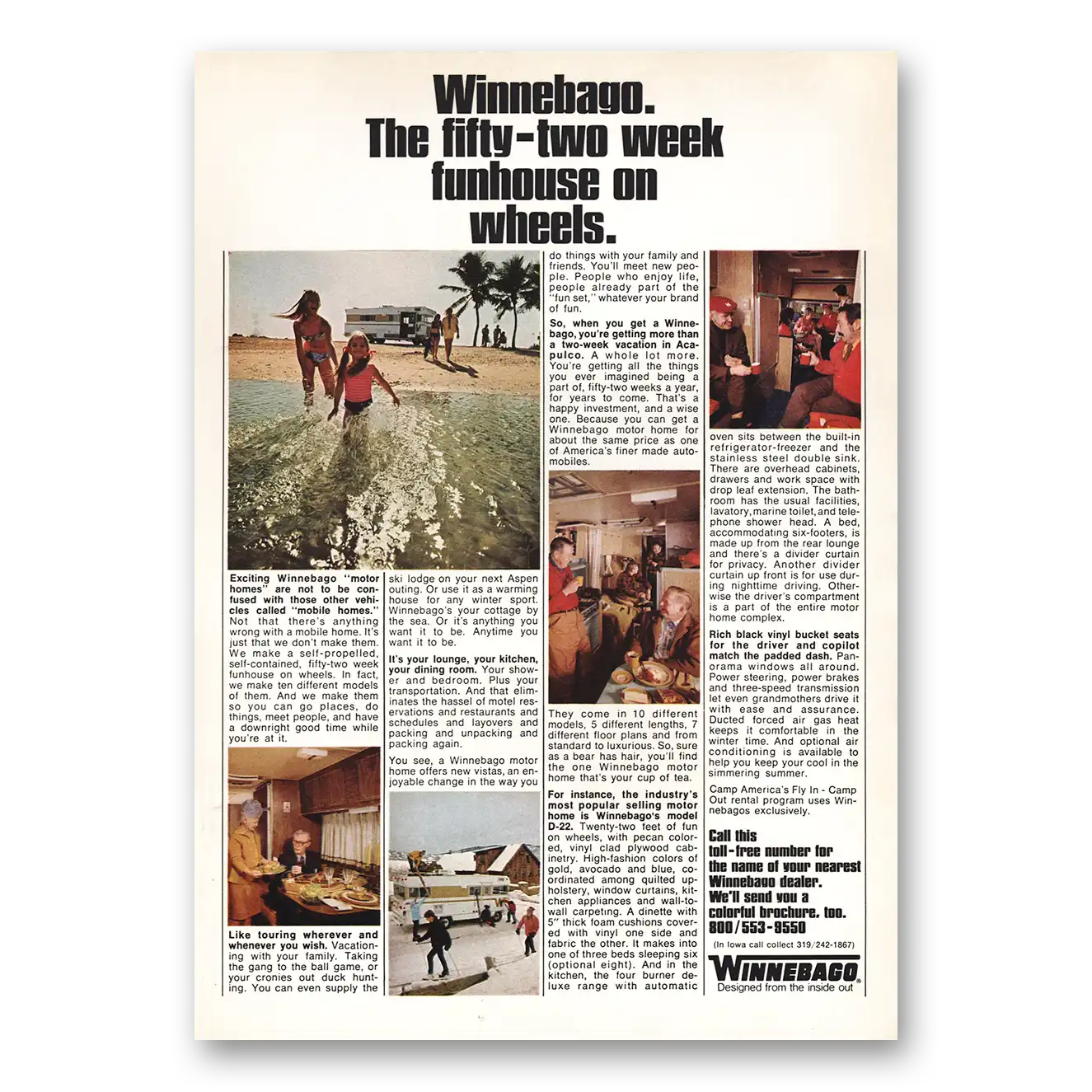 1970 Winnebago Motor Home Fifty Two Week Funhouse Vintage Magazine Print Ad