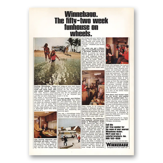 1970 Winnebago Motor Home Fifty Two Week Funhouse Vintage Magazine Print Ad