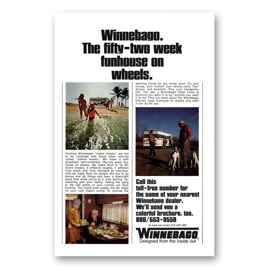 1970 Winnebago Motor Home Fifty Two Week Funhouse on Wheels Vintage Magazine Print Ad