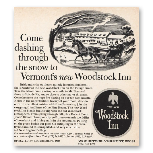 1970 Woodstock Inn Dashing Through the Snow Vintage Magazine Print Ad